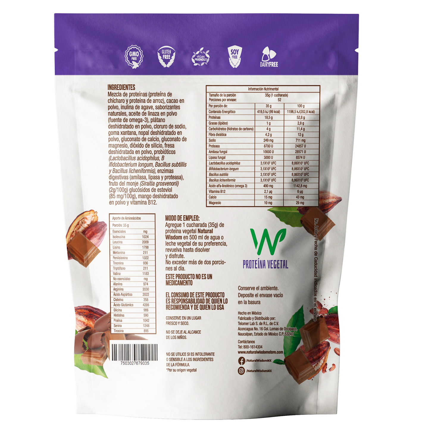 ¡Promoción! 2 Proteínas Vegetales Probiótica Sabor Chocolate 1,820 g