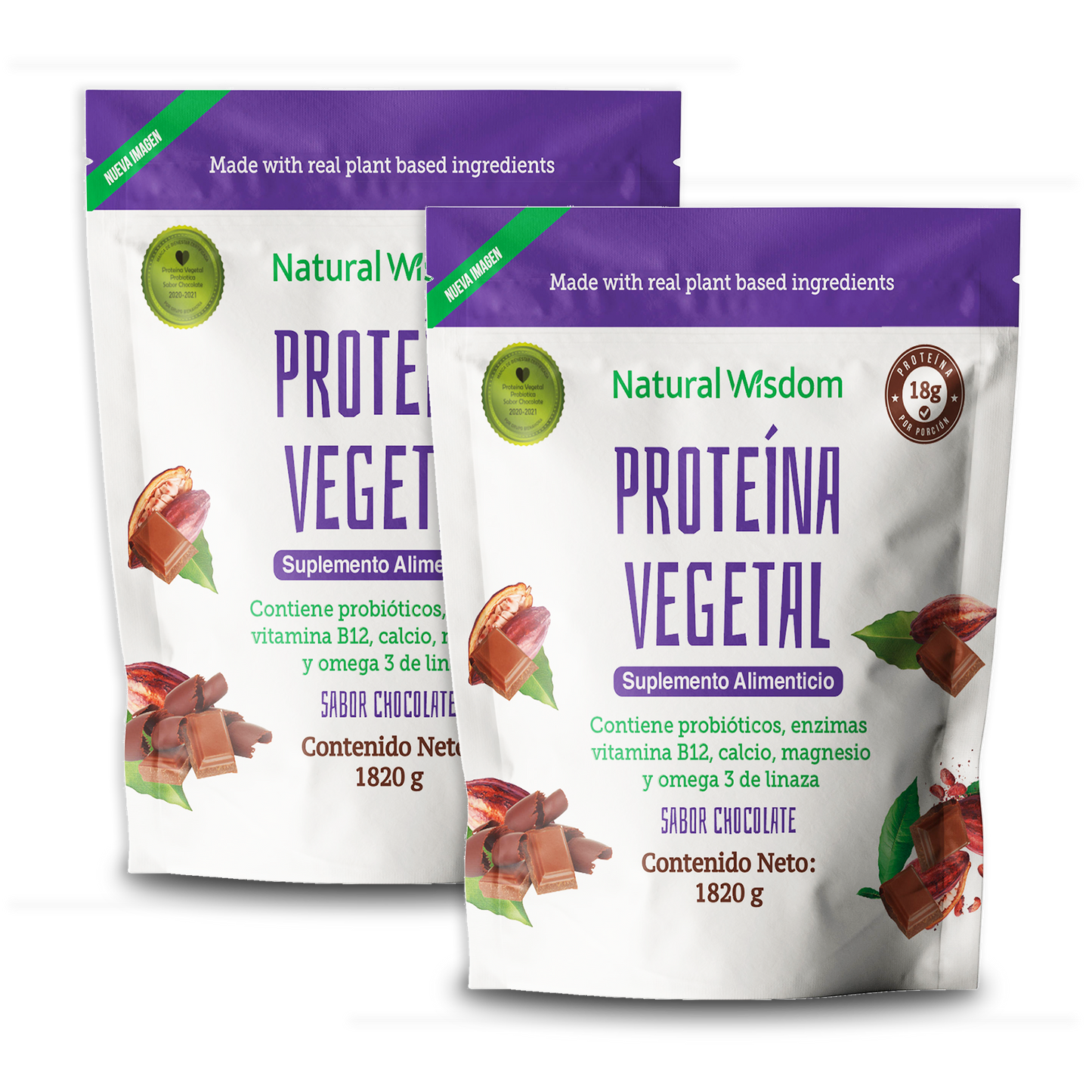 ¡Promoción! 2 Proteínas Vegetales Probiótica Sabor Chocolate 1,820 g