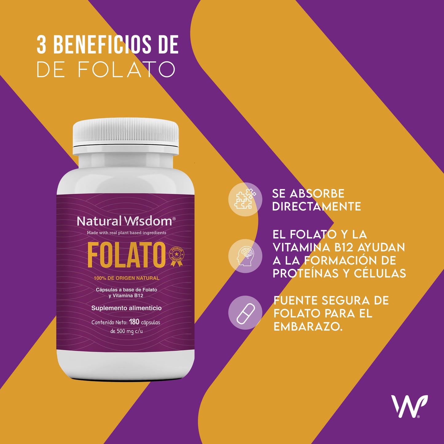 Folato 180 Capsulas de 500mg
