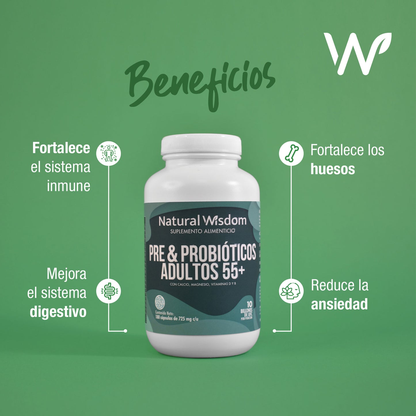 Pre & Probióticos para Adultos 55+ 180 Cápsulas