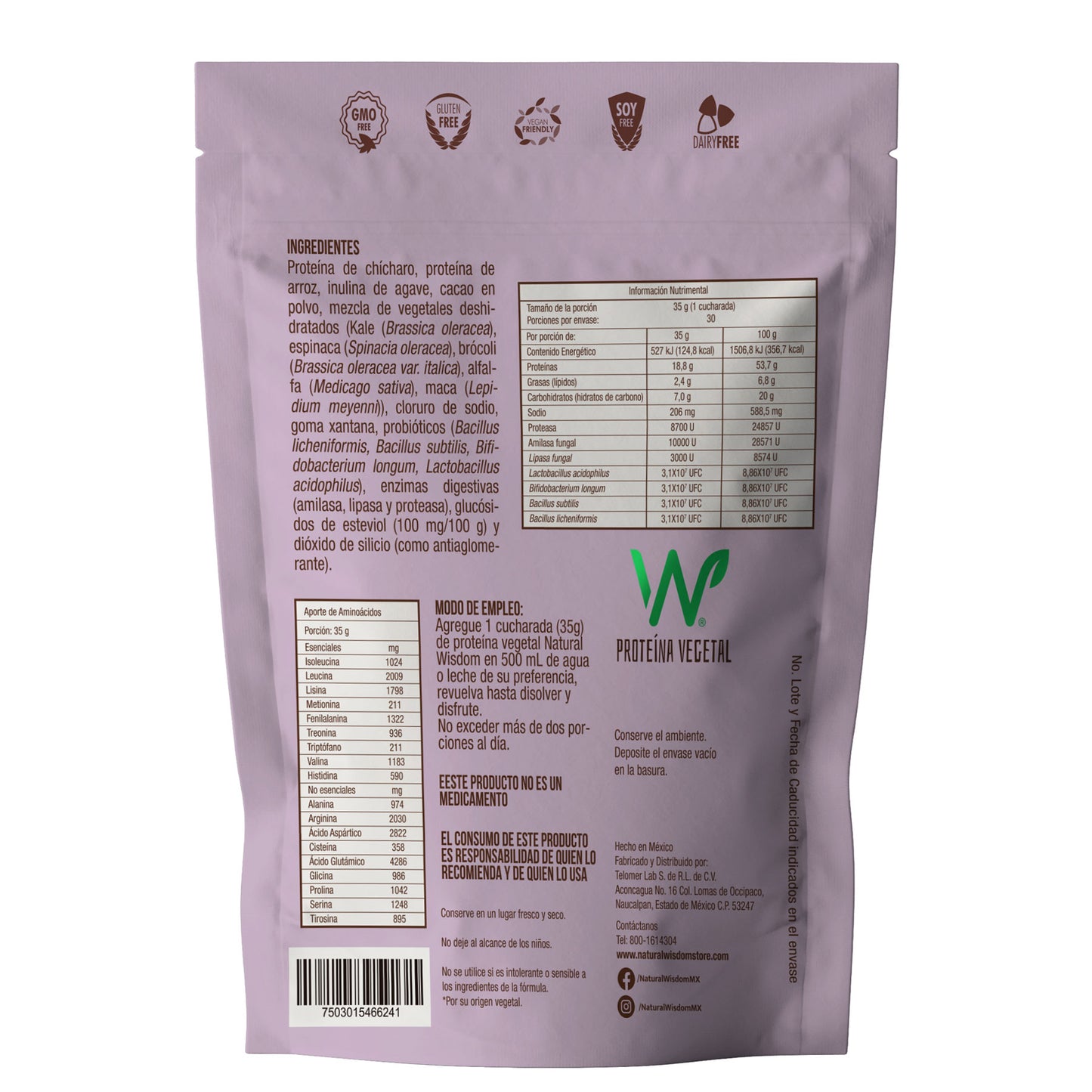 Proteína Vegetal sabor Chocolate 1,050 g | Proteína Vegetal | Natural Wisdom®