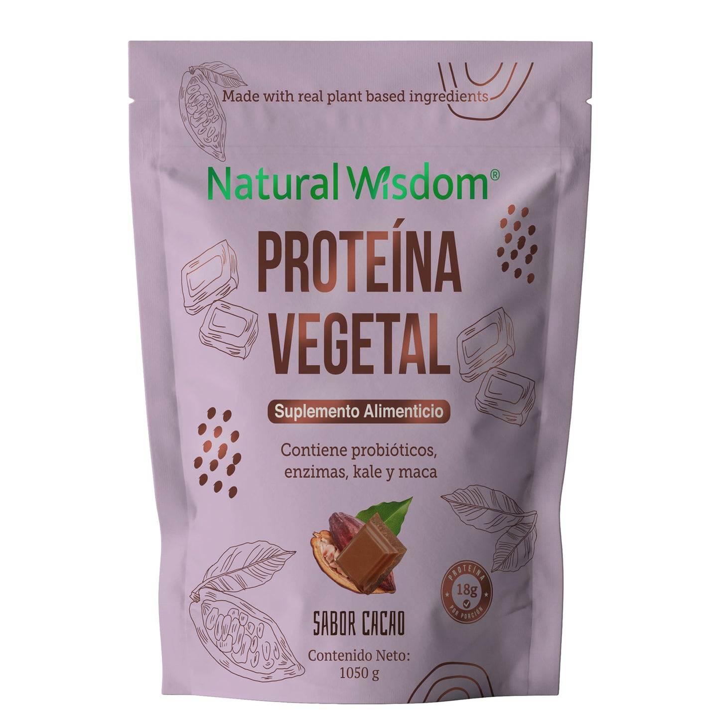 Proteína Vegetal sabor Chocolate 1,050 g | Proteína Vegetal | Natural Wisdom®