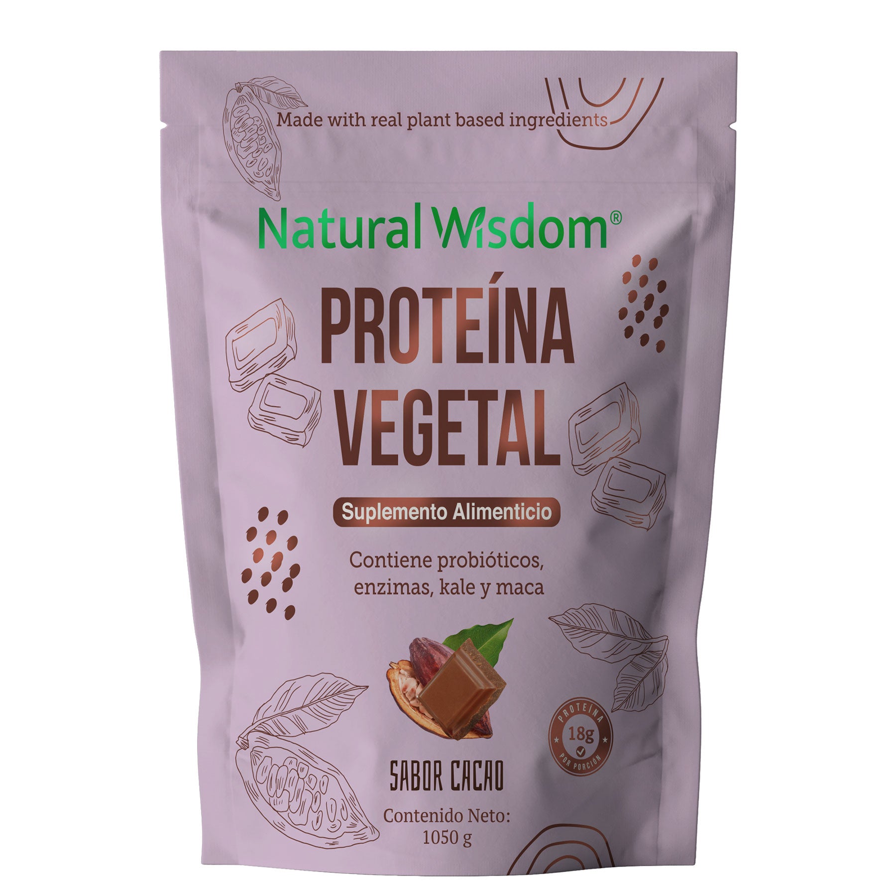 Proteína Vegetal sabor Chocolate 1,050 g | Proteína Vegetal | Natural Wisdom®